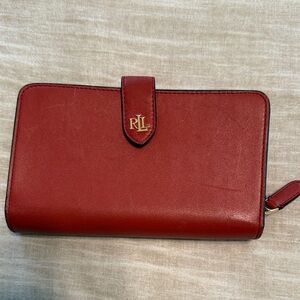 Ralph Lauren Burnt Orange Leather Wallet with Gold RL Hardware